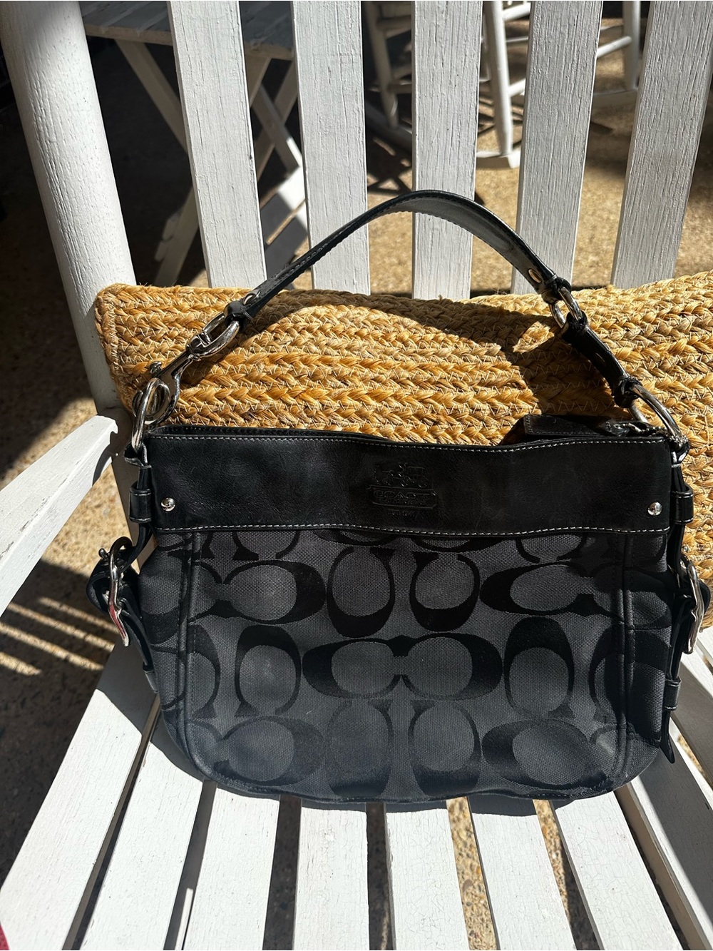 Vintage Coach Zoe Signature Hobo Bag Black Canvas Jacquard Leather purse
